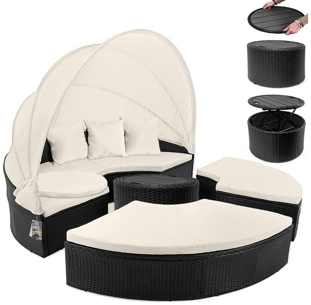 Casaria Sonneninsel Schwarz, 185cm Sonnenliege Polyrattan mit Tisch Wetterfest Kissen Gartenliege Bild 1