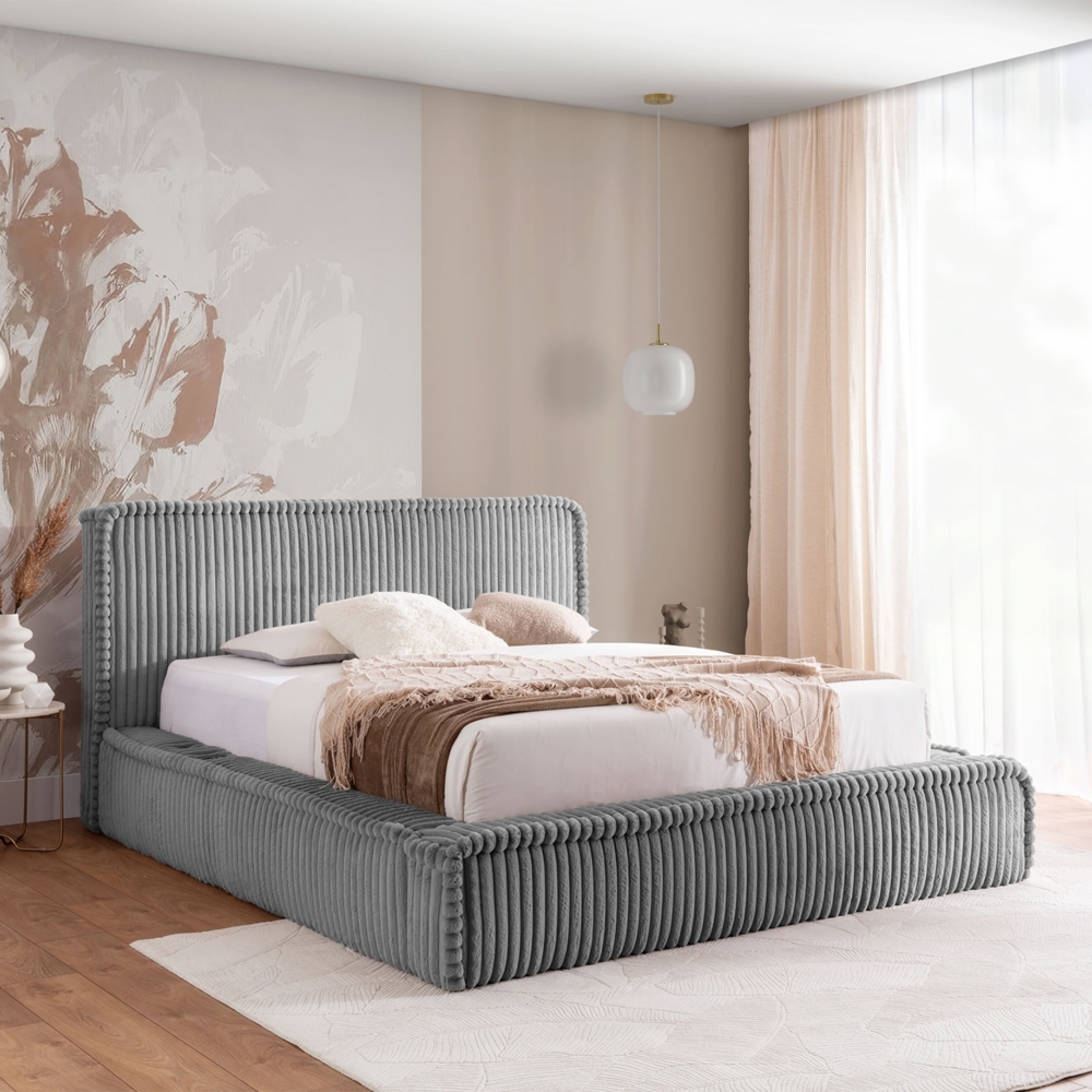 MEBLINI Polsterbett 140x200 mit Lattenrost ohne Matratze - MESUT - Grau Cordstoff - Bubble Bett - Cloud Bett - Marshmallow Bed - Kopfteil Bett mit Stauraum Bild 1