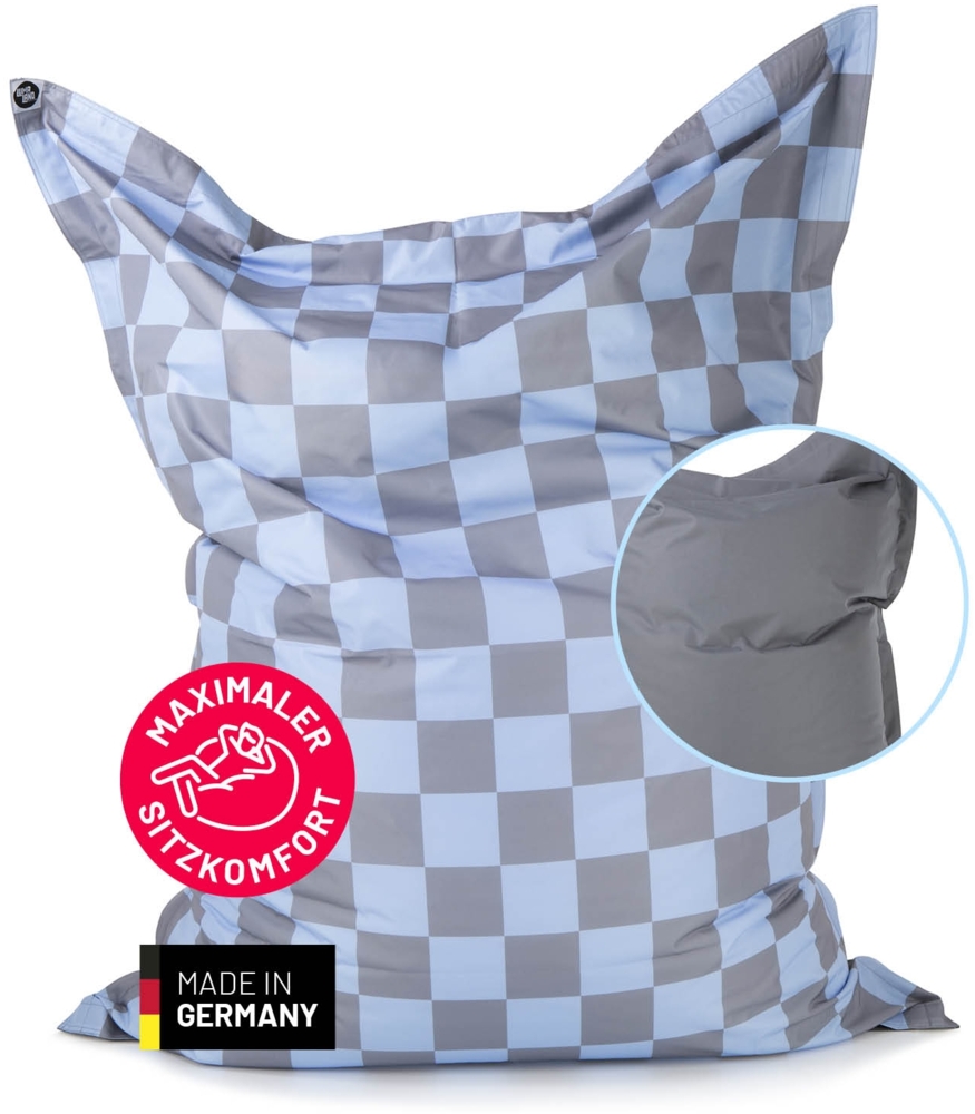 Lumaland Sitzsack XXL Karo für Erwachsene & Kinder | Bean Bag mit Karomuster – Outdoor & Indoor | 380 L Riesen Sitzsack mit Füllung, EPS-Perlen | wasserfest, abwischbar 140x180 cm Bild 1