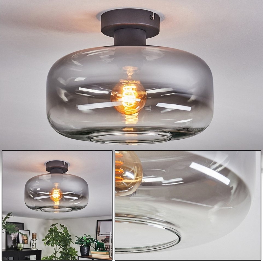 hofstein Deckenleuchte 1-flammige Deckenlampe aus Metall/Glas in Schwarz/Rauchfarben/Klar, ohne Leuchtmittel, im Retro/Vintage-Design (Schirm Ø 28 cm), E27 Bild 1