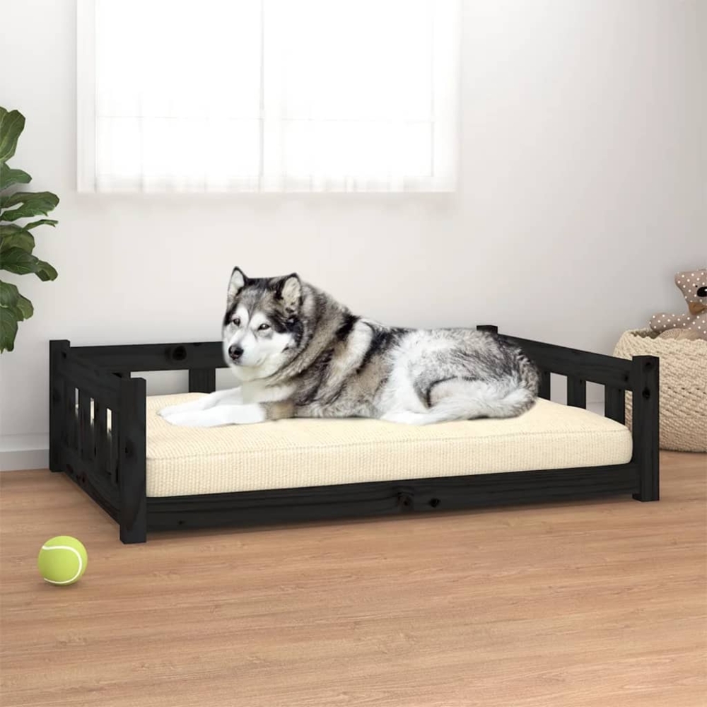 vidaXL Hundebett Schwarz 105,5x75,5x28 cm Massivholz Kiefer 820206 Bild 1