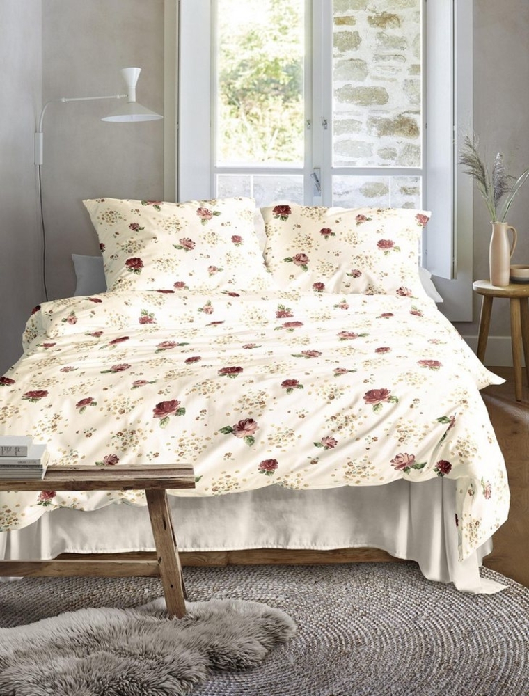 Irisette Biber Bettwäsche Koala 8627-60 Rosen Bordeaux Weiß 135x200 Bild 1