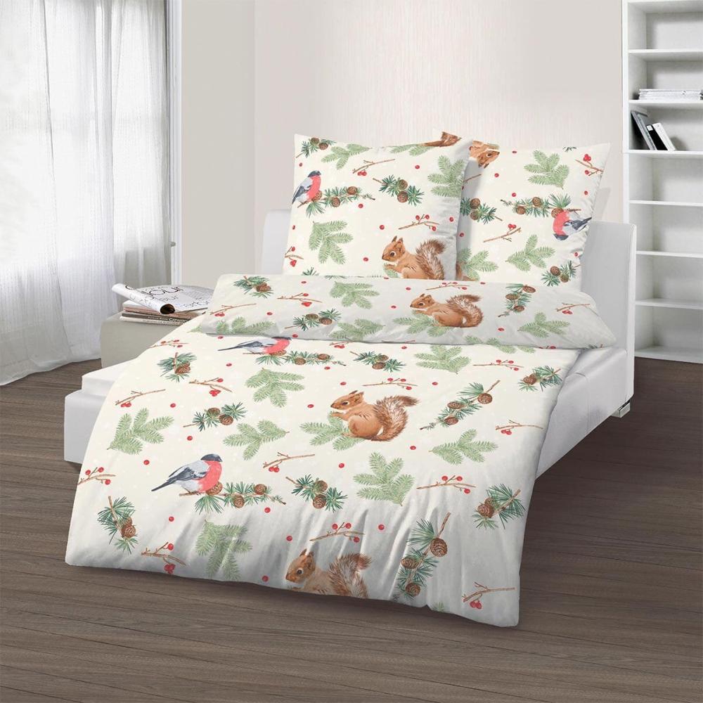 Traumschlaf Basic Feinbiber Bettwäsche Eichhörnchen creme | 135x200 cm + 80x80 cm Bild 1
