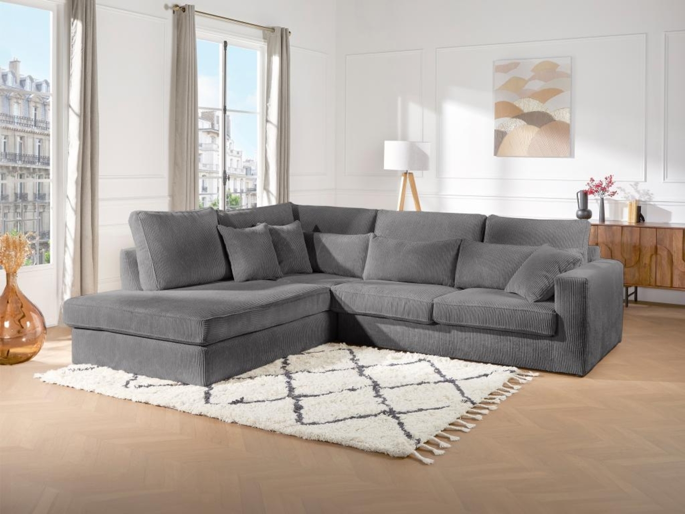 Vente-unique - Großes Ecksofa - Ecke links - Cord - Grau - MONDOVI II Bild 1