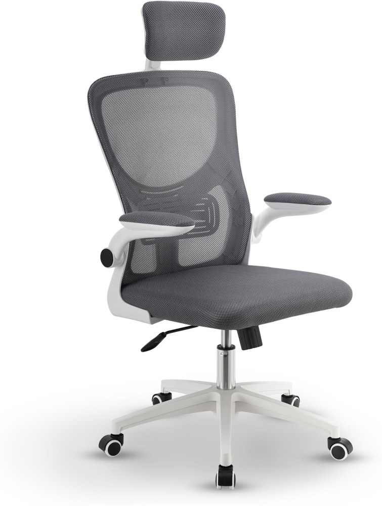 Juskys Bürostuhl Baltimore mit Rollen & Armlehne - Schreibtischstuhl ergonomisch & höhenverstellbar - Stuhl für Arbeitszimmer - Drehstuhl - Grau Bild 1