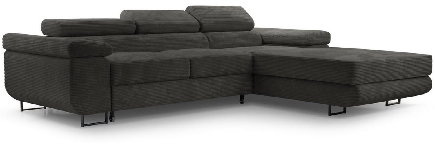 Furnix Ecksofa NILLONA L-Sofa Polsterecke mit Schlaffunktion Bettkasten, elegant, topaktueller Cord-Polsterstoff, Maße 280x90x203 cm, Metallfüße Bild 1