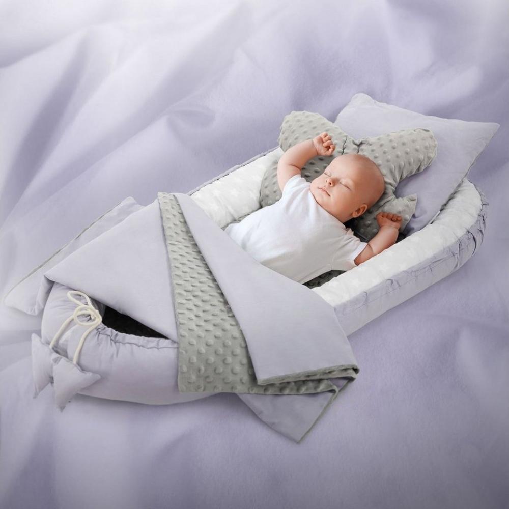 Joyz Babybett Baby Nestchen mit Muster aus Baumwolle waschbar bei 40 Grad, 5-tlg, Babynest 5 teilig Elefant mit Hellgrauem Minky 90x50cm Baumwolle Bild 1