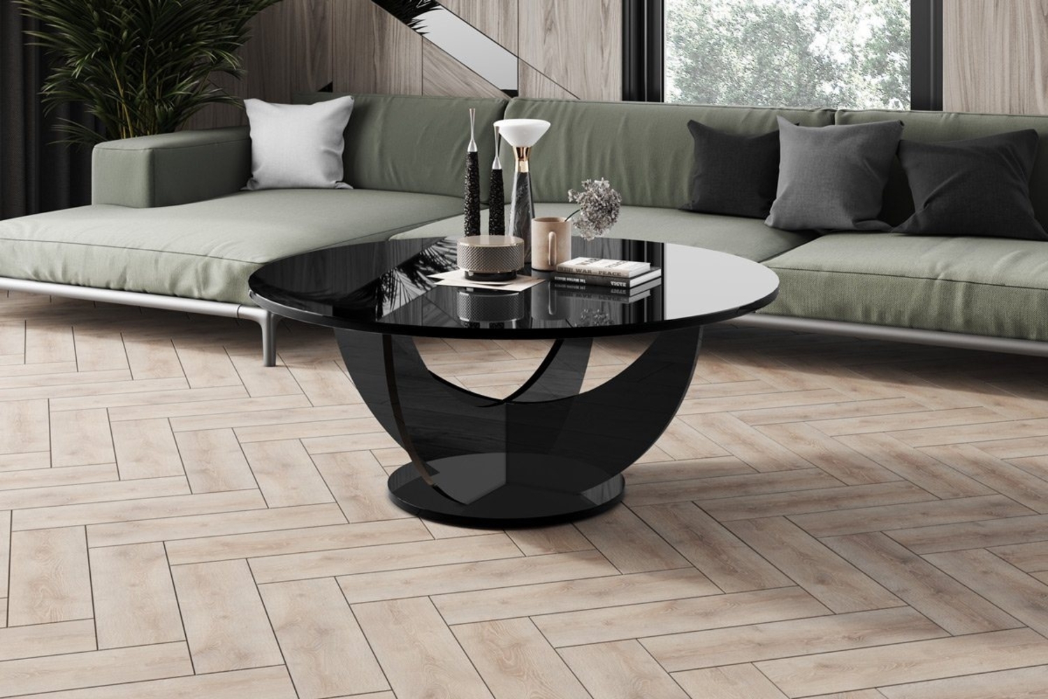 designimpex Couchtisch Design HRC-111 Hochglanz Wohnzimmertisch Rund Tisch 100 cm x 45 cm Bild 1