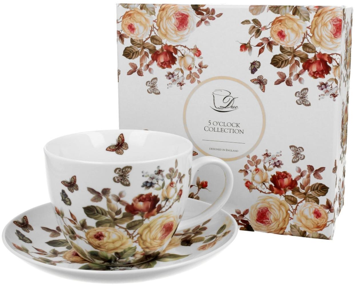 DUO FLORAL Jumbobecher 470 ml ZAHRA mit Untertasse, New Bone China Porzellan Bild 1