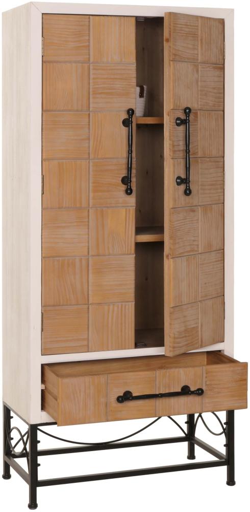 Hochschrank HWC-N30, Schrank Bücherschrank Wohnzimmerschrank mit Türen und Schublade, Massiv-Holz MDF, 167x72x41cm Bild 1