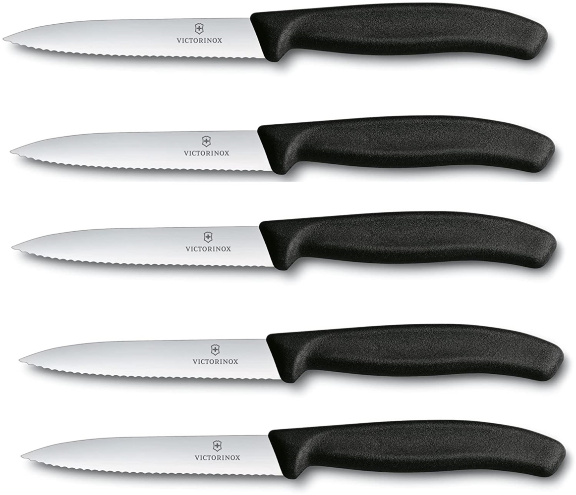Victorinox | Swiss Classic Gemüsemesser Set | 10 cm Wellenschliff | 5-teilig | scharfe Klingen für präzises Schneiden | Komfortable Handhabung | Farbe: Schwarz Bild 1