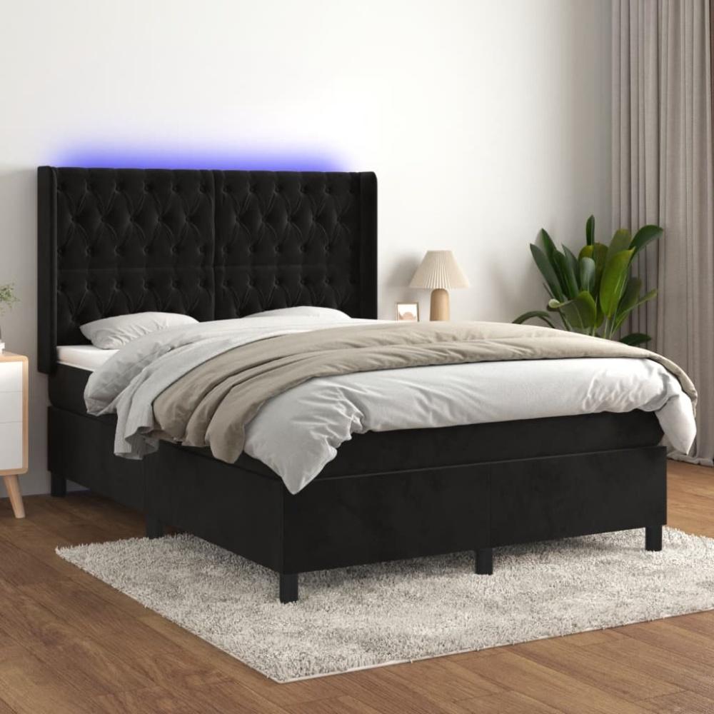 vidaXL Boxspringbett mit Matratze & LED Schwarz 140x190 cm Samt Bild 1