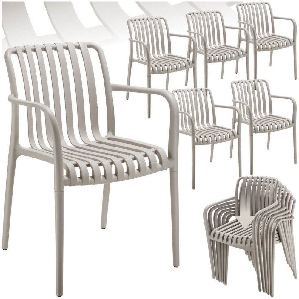 tectake Gartenstuhl Balkonstuhl Alcudia, wetterfest und UV-beständig, stapelbar (Set, 6 St), Wetterfester, robuster und langlebiger Kunststoff Bild 1