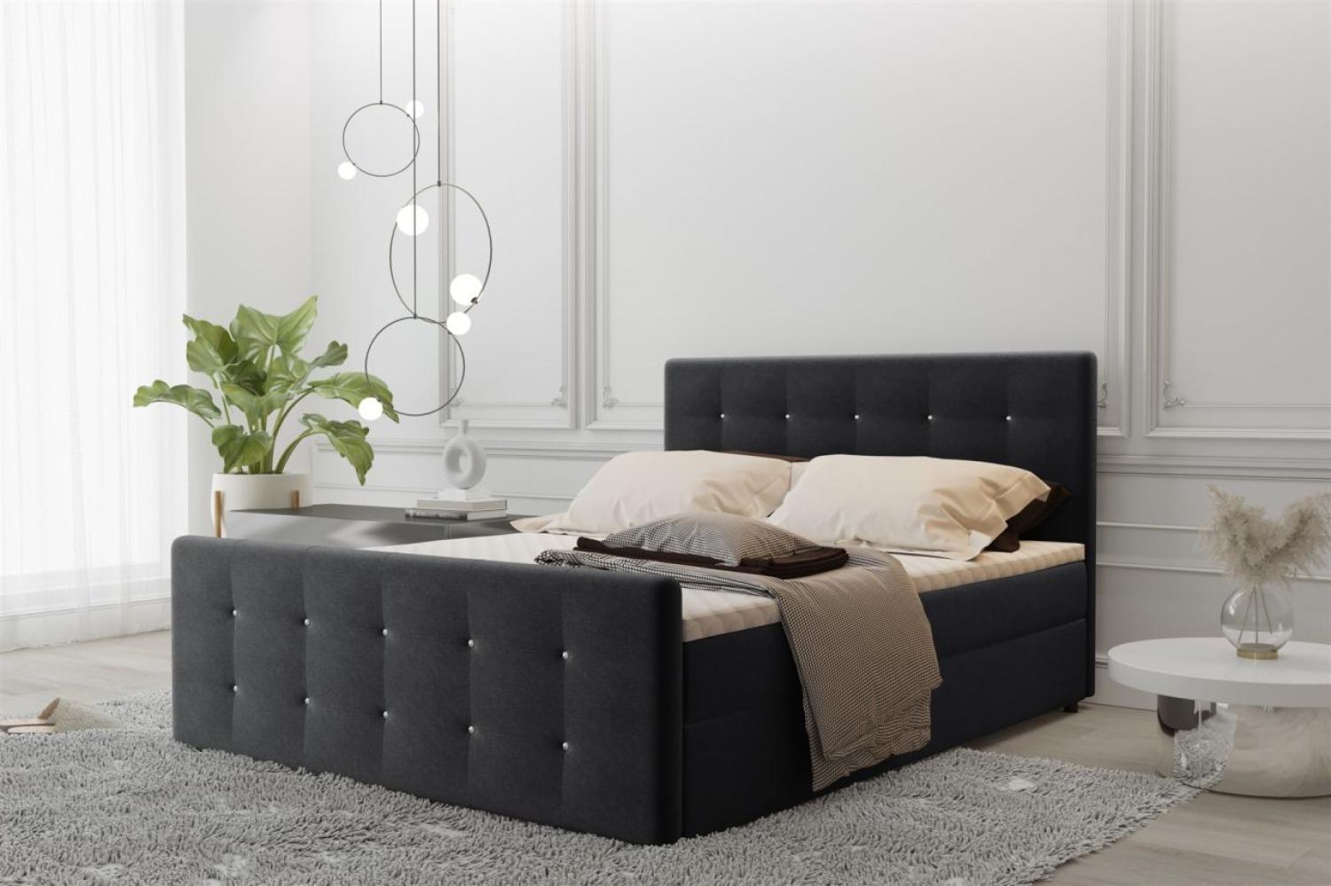 Boxspringbett Schlafzimmerbett MAURO 200x220cm Stoff Soro Schwarz inkl. Bettkasten Bild 1