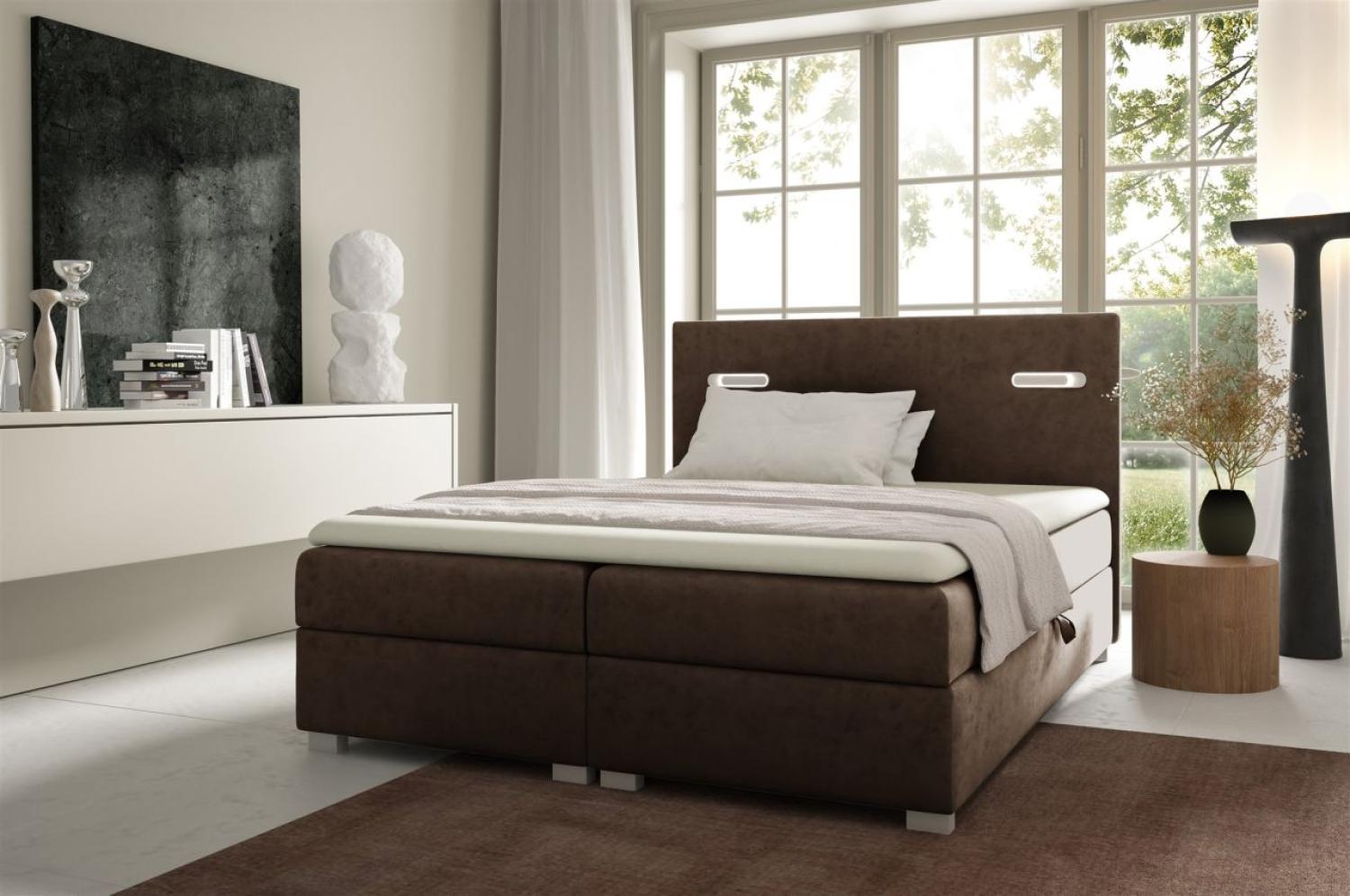 Boxspringbett Schlafzimmerbett CAPRICE 140x220cm Braun inkl. Ambiente-LED Bild 1