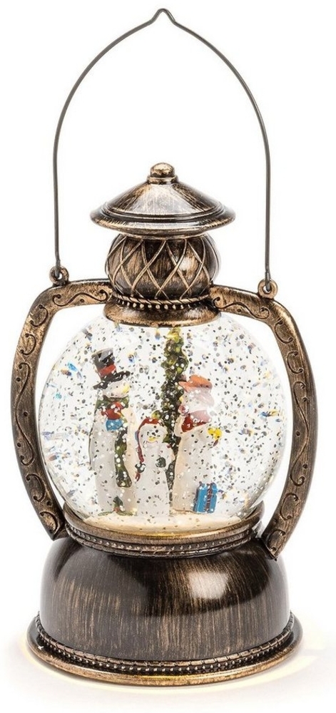LED Kugellaterne Schneemannfamilie - Schneekugel - wassergefüllt - Batterie - Timer - Innen - gold Bild 1