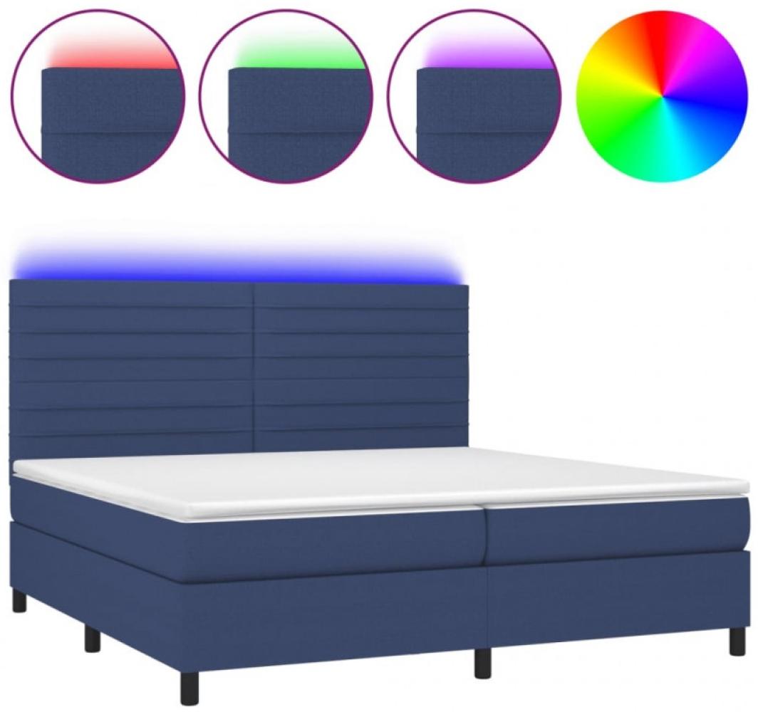 Boxspringbett mit Matratze & LED Stoff Blau 200 x 200 cm, Härtegrad: H2 [3134987] Bild 1