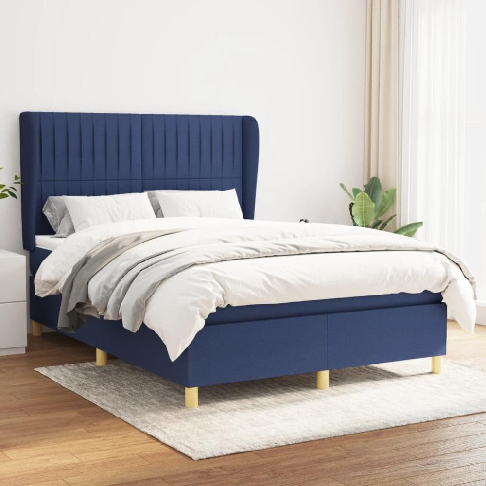 vidaXL Boxspringbett mit Matratze Blau 140x200 cm Stoff 3128691 Bild 1