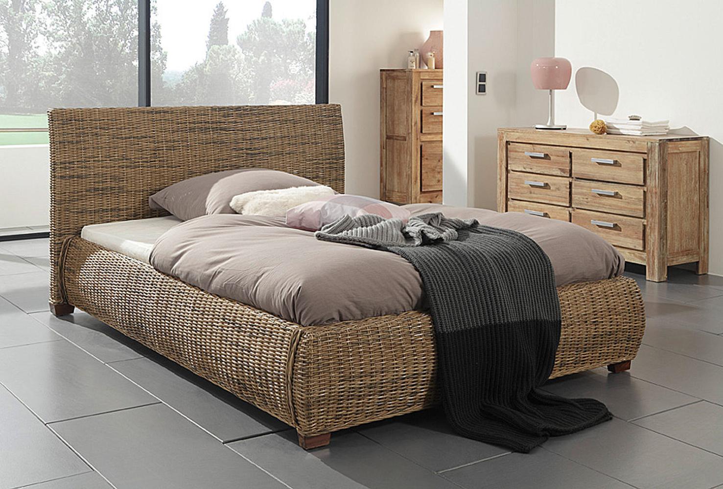 Wolf Möbel Rattanbett "Round" 200x200cm Rattan Holz Doppelbett Bettgestell Bett Bild 1