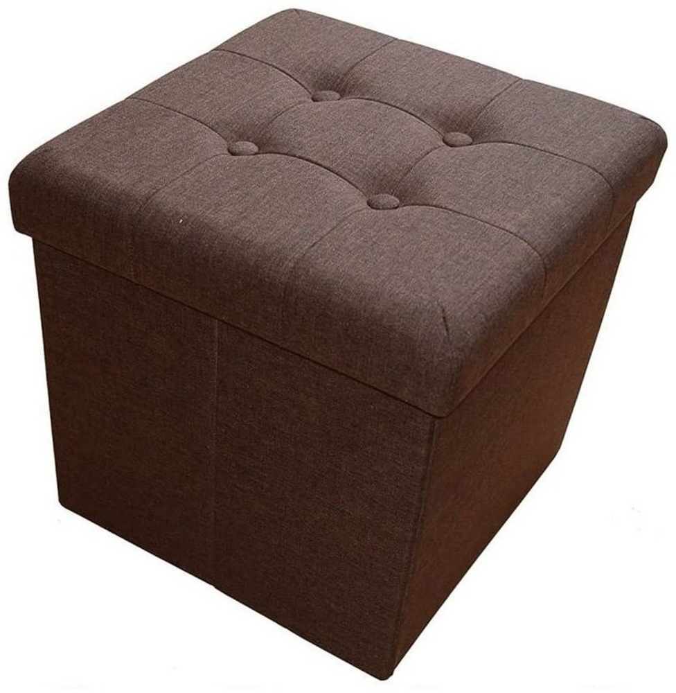 style home Sitzhocker faltbare Sitzbank mit Stauraum, 38*38*38cm (Aufbewahrungsbox mit Deckel, gepolstert Sitzwürfel Fußhocker, Sitztruhe aus Leinen), für Wohnzimmer Schlafzimmer, Dunkelbrau Bild 1