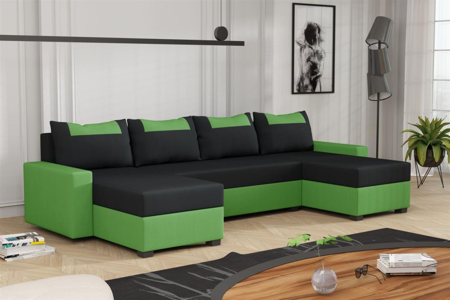 Wohnlandschaft Schlafsofa Sofa HEDVIG LUX Stoff Manila Grün- Schwarz Bild 1