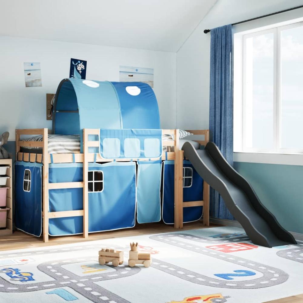 vidaXL Kinderhochbett mit Tunnel Blau 90x200 cm Massivholz Kiefer 3309102 Bild 1