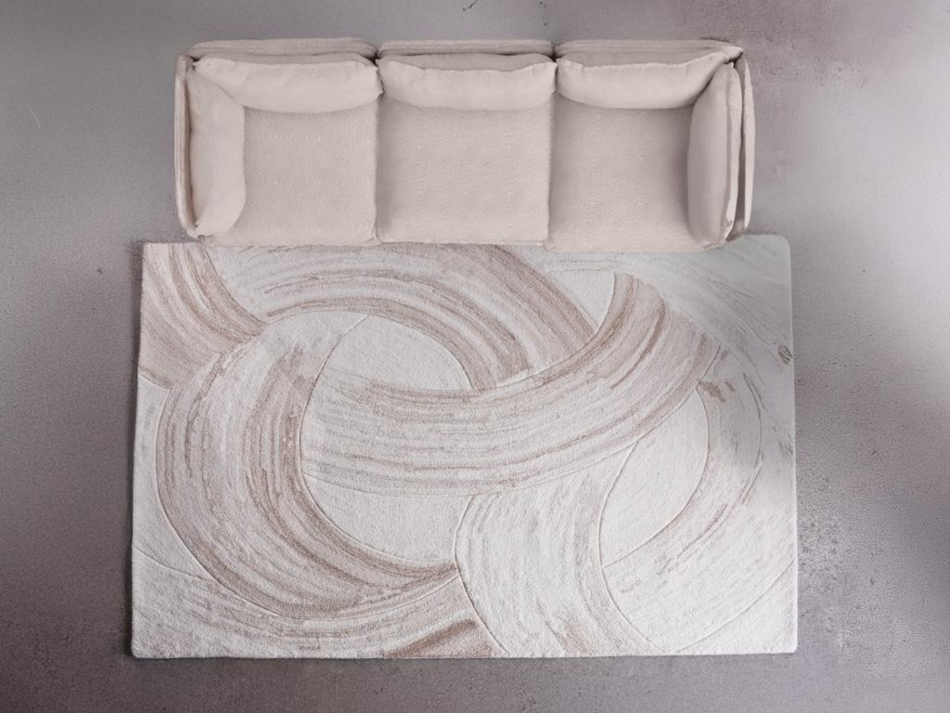 Vente-unique - Teppich mit abstraktem Muster - 100 % Wolle - handgetuftet - 160 x 230 cm - Elfenbeinfarben & Taupe - RAVELINO Bild 1