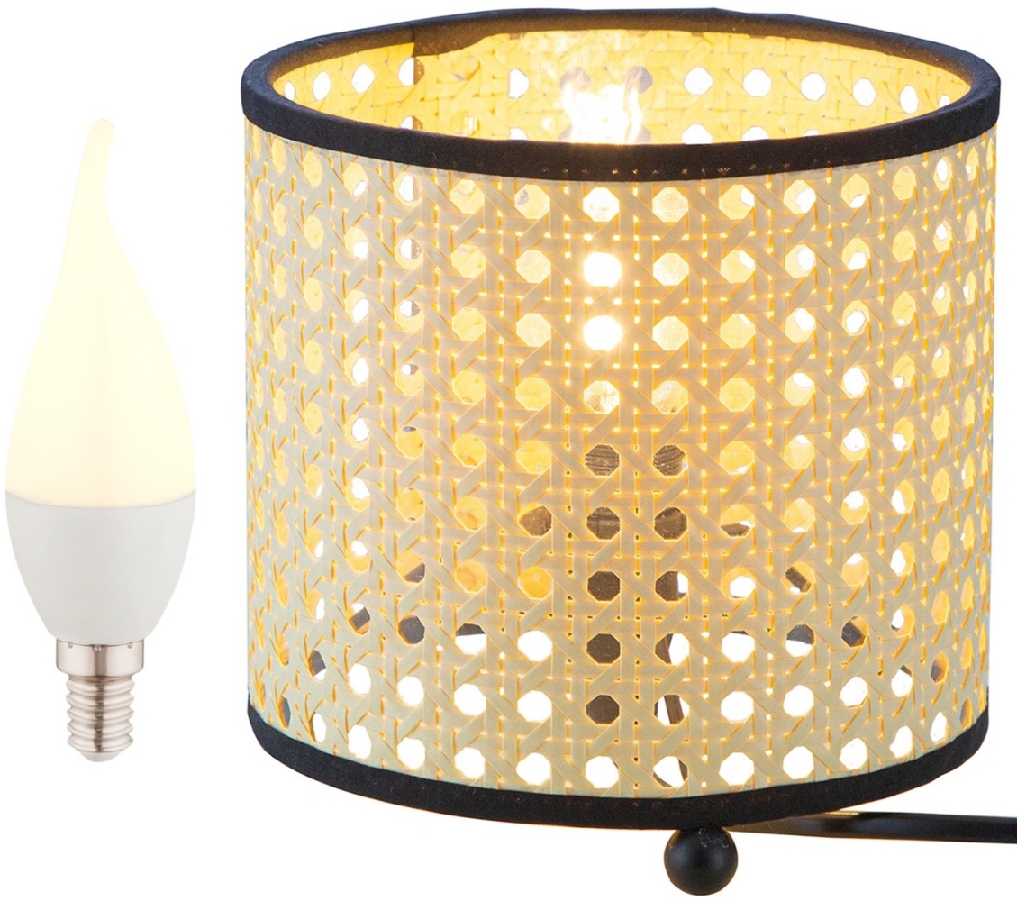 LED Tischlampe Landhaus Rattan Tischleuchte Modern Holz Optik Wohnzimmer Rund Bild 1