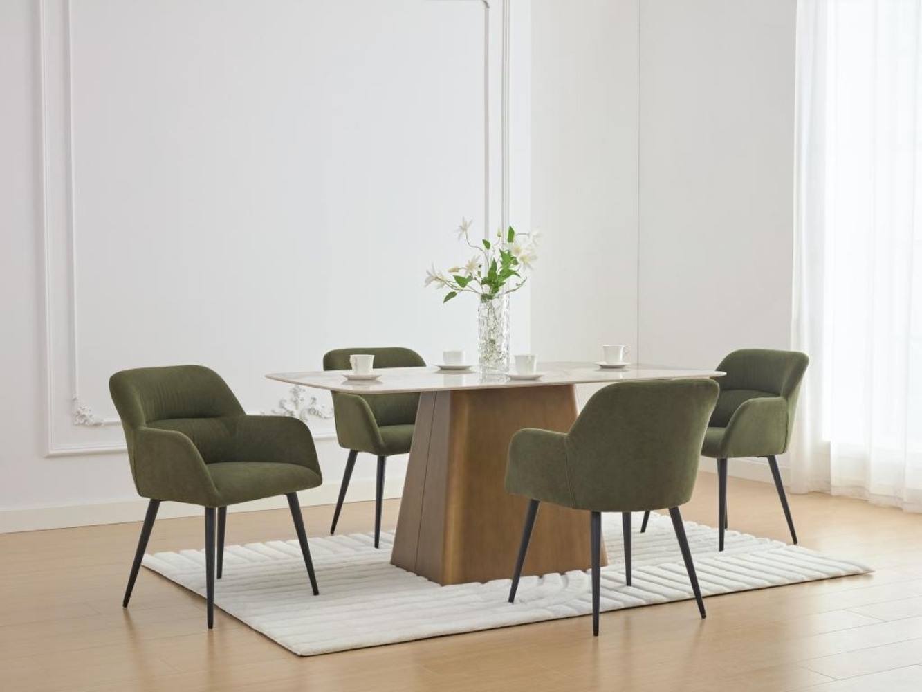 Vente-unique - Stuhl mit Armlehnen 2er-Set - Stoff & schwarzes Metall - Grün - HEKA Bild 1