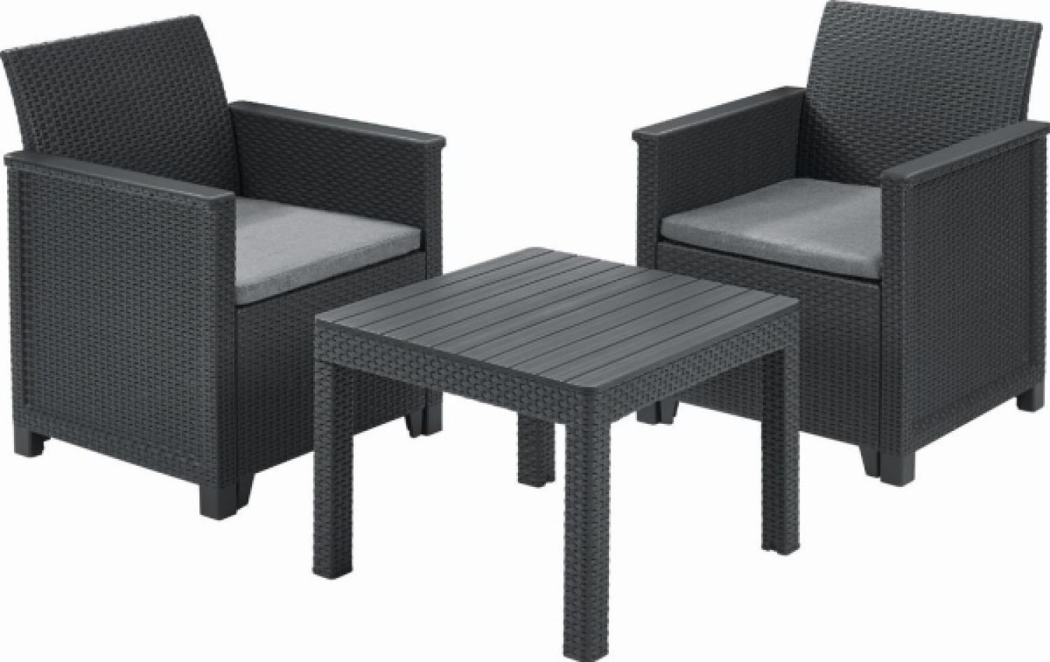 Balkonset Emma grau mit Sitzkissen Sitzgruppe Gartenmöbel Balkonmöbel Gartenset Bild 1
