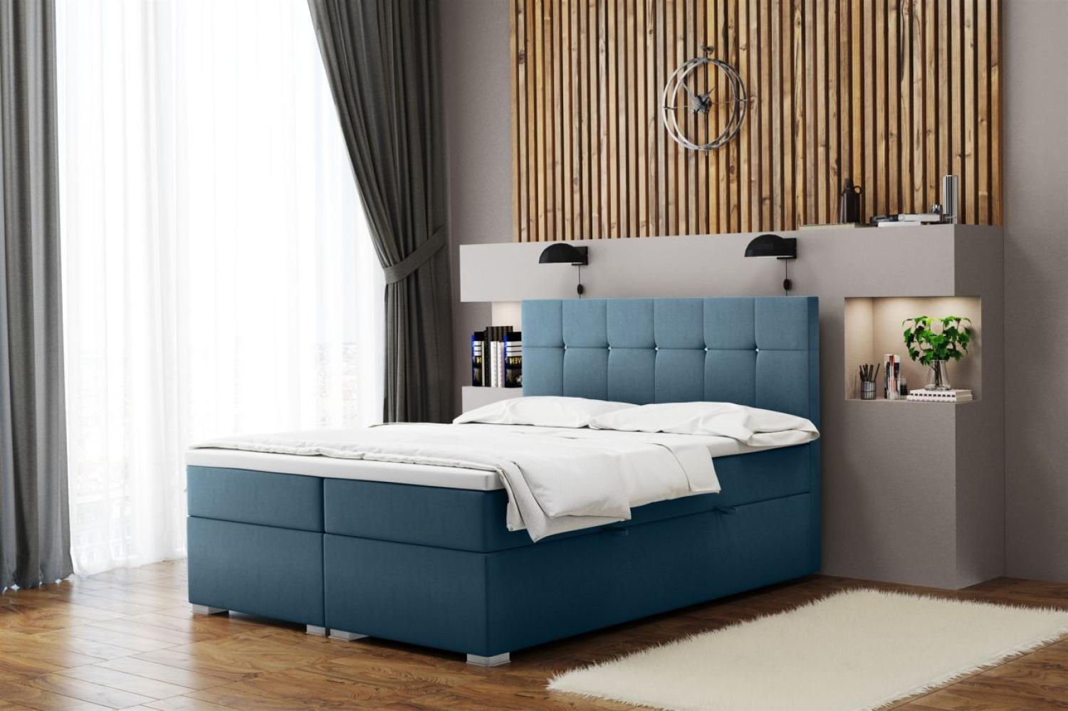 Boxspringbett Schlafzimmerbett 'ABELT', in Stoff Matt Velvet, Himmelblau, 140 x 220 cm Bild 1