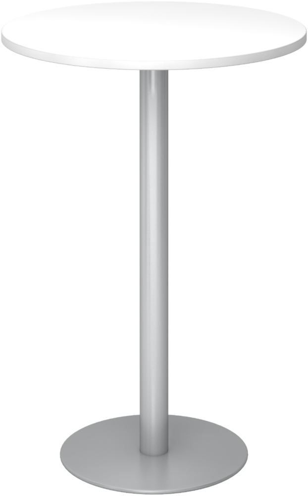 bümö Stehtisch Büro, Bistrotisch rund 80 x 80 cm - Bartisch weiss, Stehtisch Holz-Platte, Säule aus Metall in silber, Buffettisch, Säulentisch, Partytisch, Thekentisch, Hochtisch, Barmöbel, STH08-W-S Bild 1