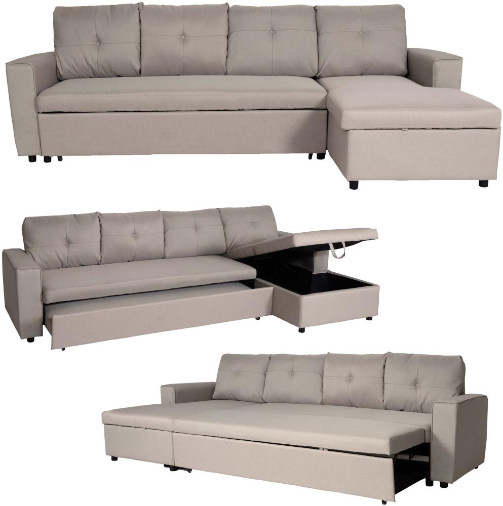 Ecksofa mit Bettkasten HWC-L16, Couch Sofa L-Form, Liegefläche links/rechts Nosagfederung Stoff/Textil 290cm ~ beige Bild 1