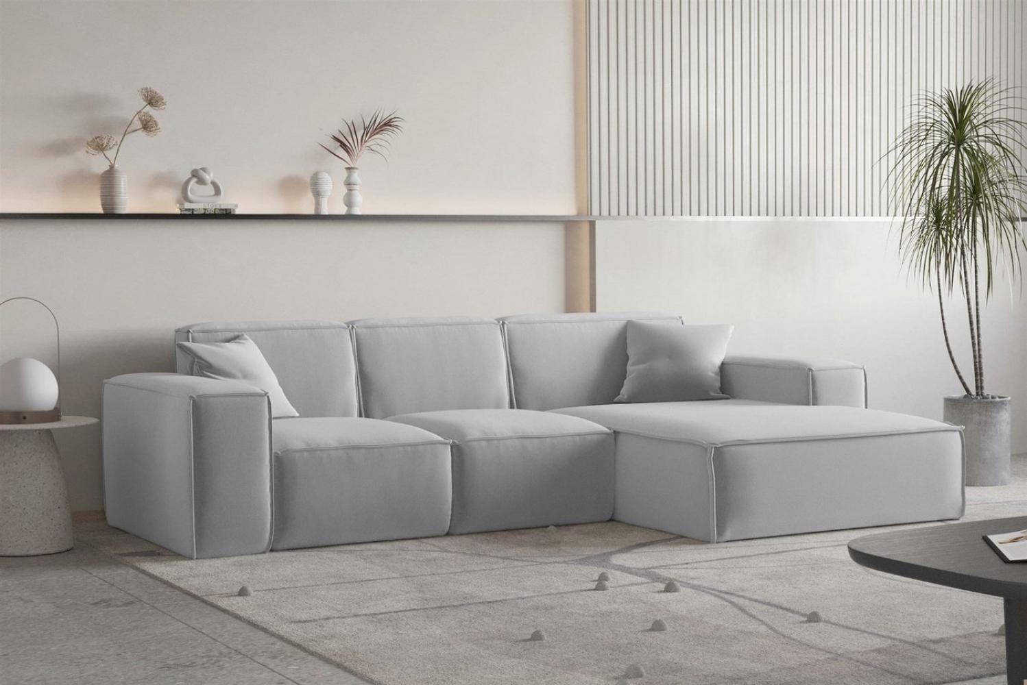 Ecksofa Designersofa CELES PREMIUM Stoff Opera Velvet Hellgrau Ottomane Rechts Bild 1