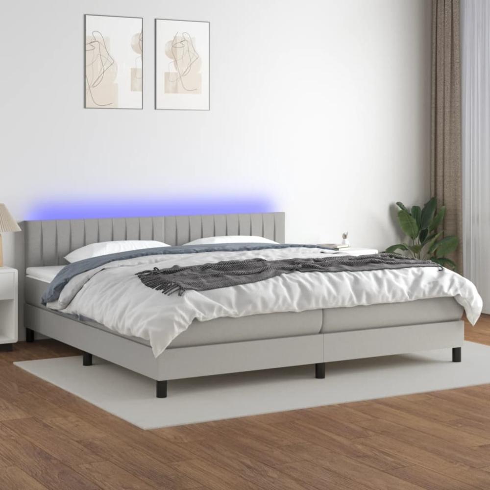 Boxspringbett mit Matratze & LED Stoff Hellgrau 200 x 200 cm, Härtegrad: H2 [3133341] Bild 1