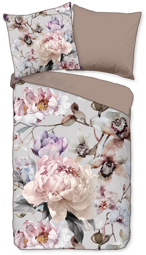 JACK Bettwäsche 135x200cm Botanical Dreams, Satin, 2 teilig, mit zarten beigen Blüten Bild 1