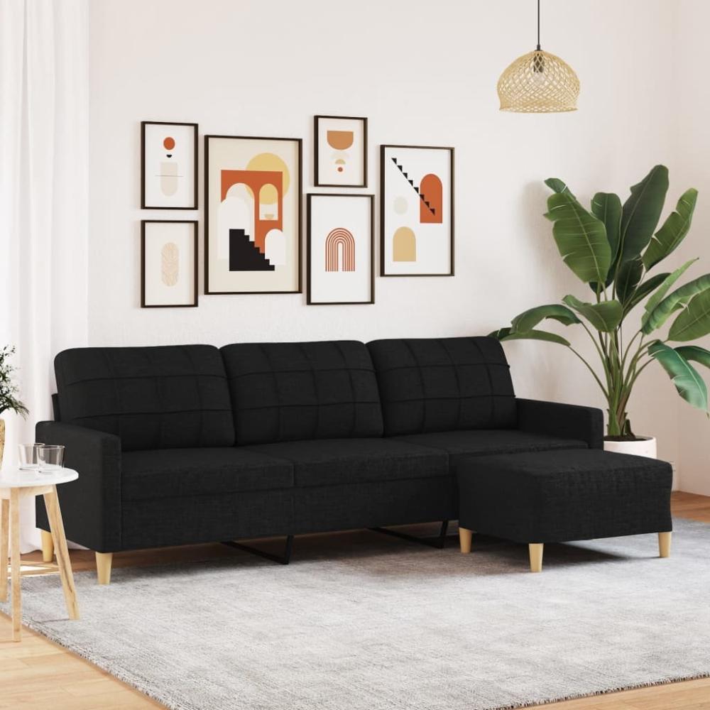 vidaXL 3-Sitzer-Sofa mit Hocker Schwarz 210 cm Stoff 3278253 Bild 1