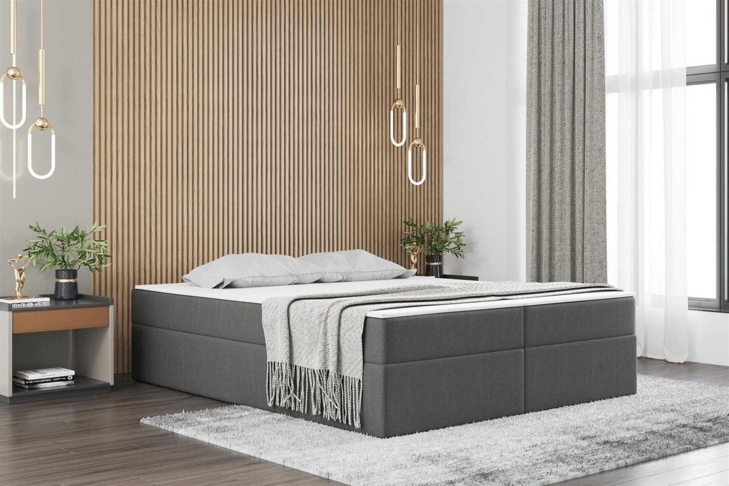 Boxspringbett Schlafzimmerbett PRIMA 140x220cm Stoff Grau inkl. Bettkasten Bild 1