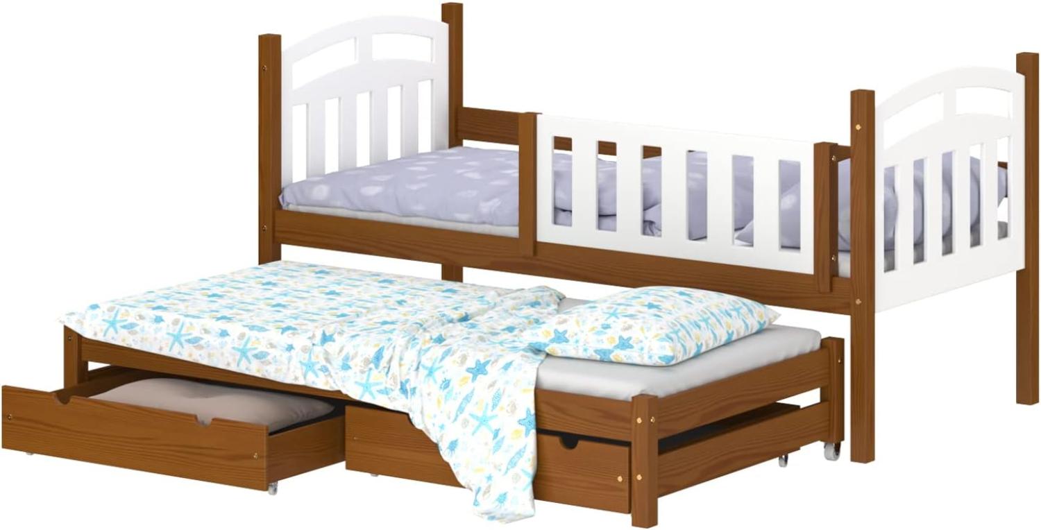 WNM Group Kinderbett mit Rausfallschutz und Lattenrost Suzie - aus Massivholz - 190x80/180x80 cm - Braun Bild 1