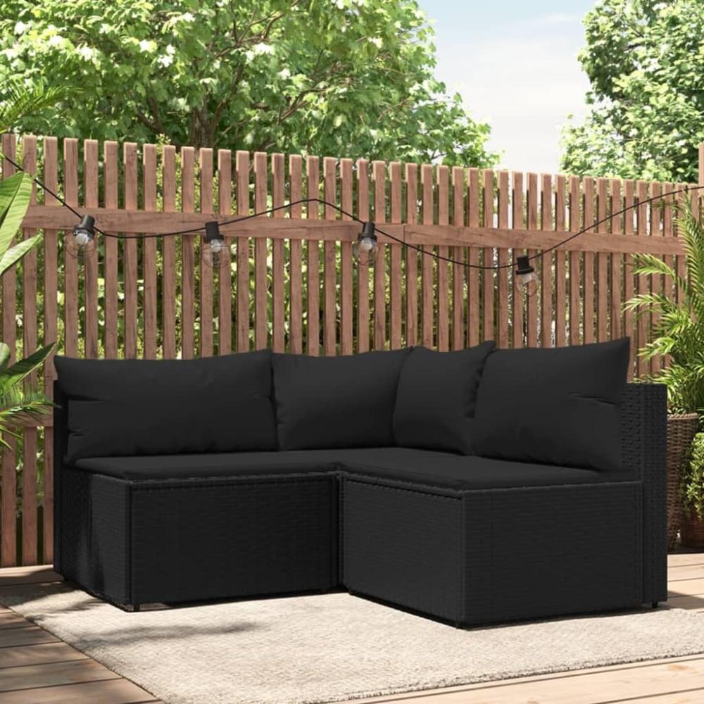 vidaXL 3-tlg. Garten-Lounge-Set mit Kissen Schwarz Poly Rattan 319780 Bild 1