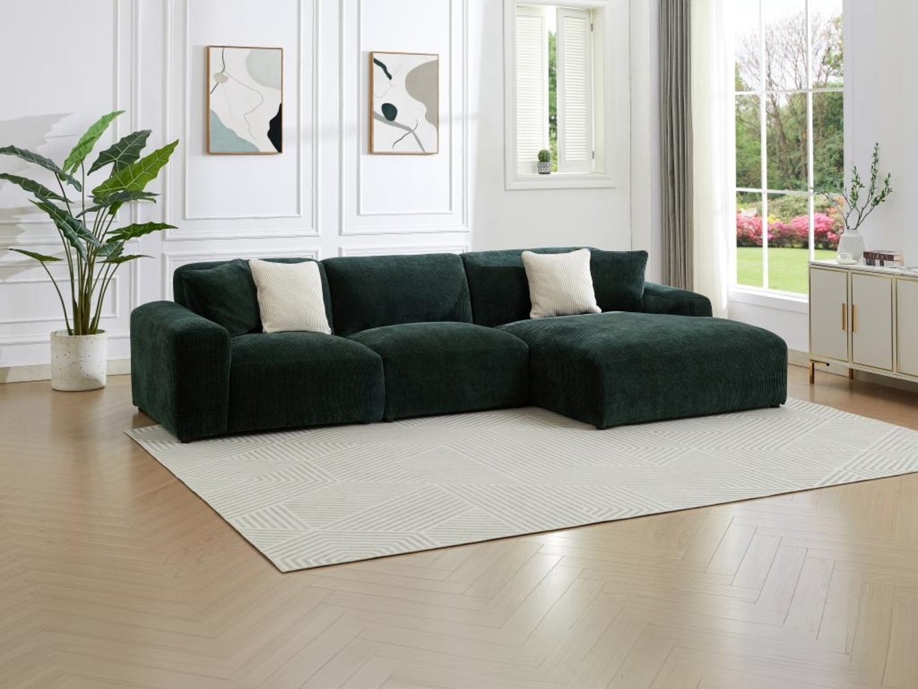 Vente-unique - Großes Ecksofa - Ecke rechts - Cord - Tannengrün - TIRONO von Maison Céphy Bild 1