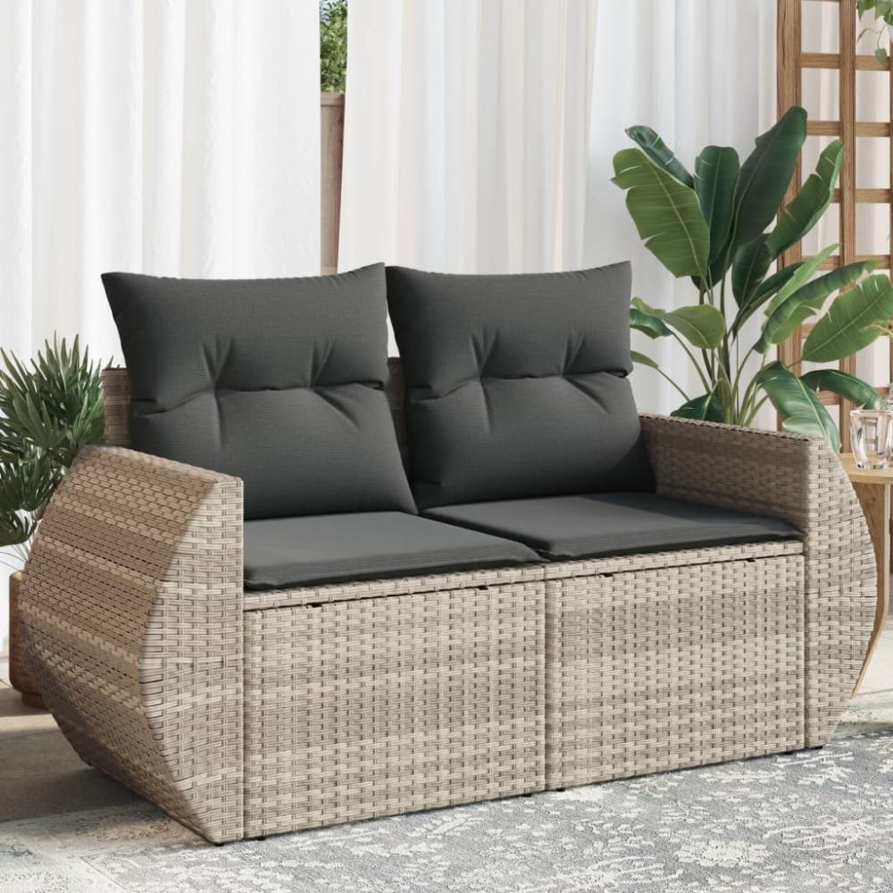 vidaXL Gartensofa mit Kissen 2-Sitzer Hellgrau Poly Rattan 366197 Bild 1