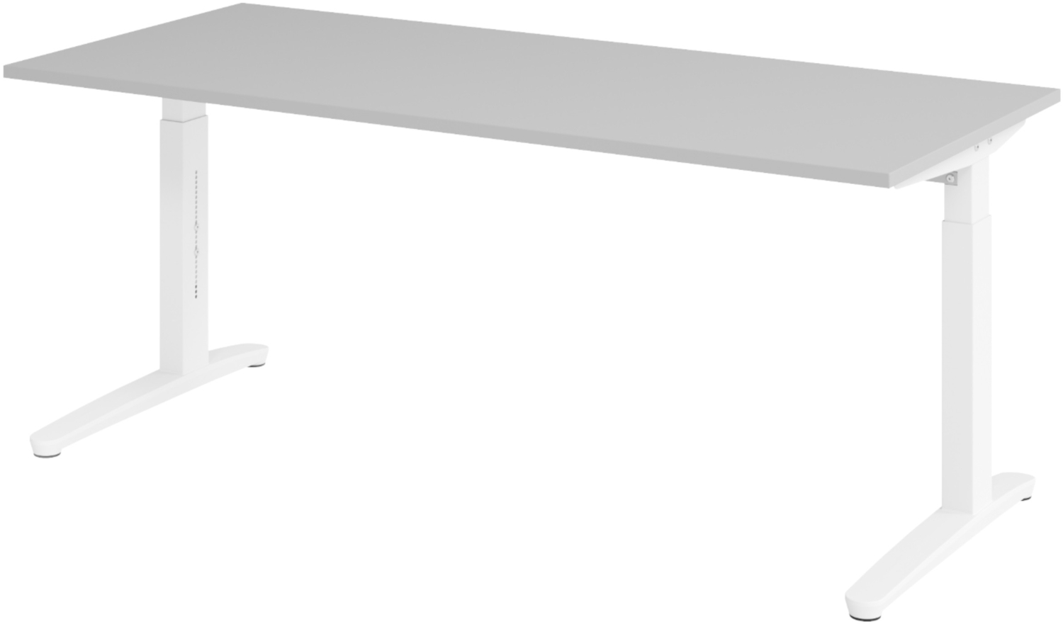 bümö manuell höhenverstellbarer Schreibtisch 180x80 in grau, Gestell in weiß - PC Tisch höhenverstellbar & groß, höhenverstellbarer Tisch Büro, großer Computertisch verstellbar, X19-5-WW Bild 1