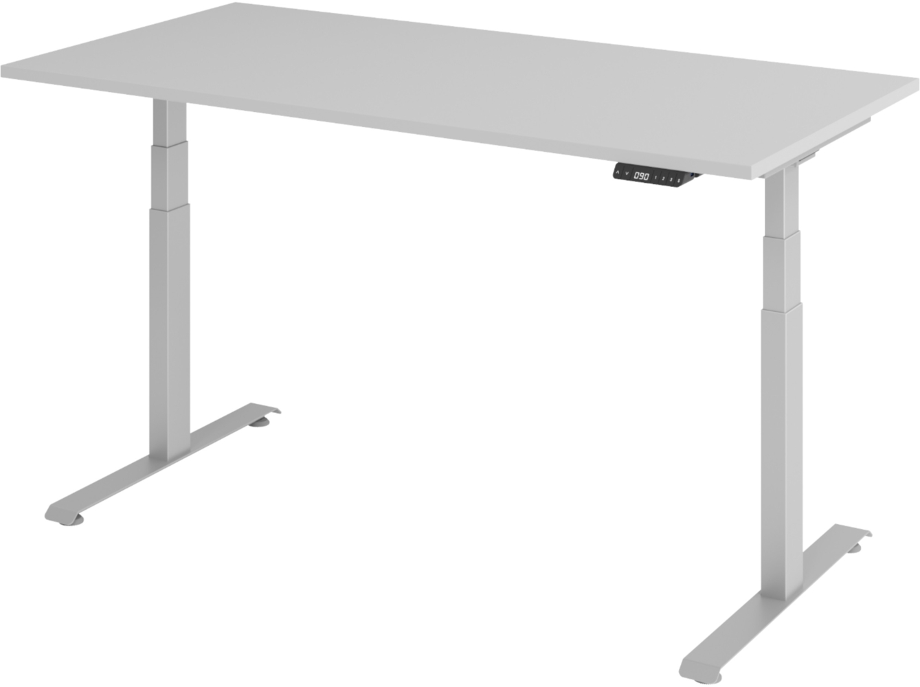 bümö höhenverstellbarer Schreibtisch 160x80 cm in grau, Gestell silber - Höhenverstellbar Elektrisch Stehpult mit 3-fach Speicher, Computertisch, Ergonomischer Steh-Sitz Tisch, Bürotisch, LXK65-16-5-S Bild 1