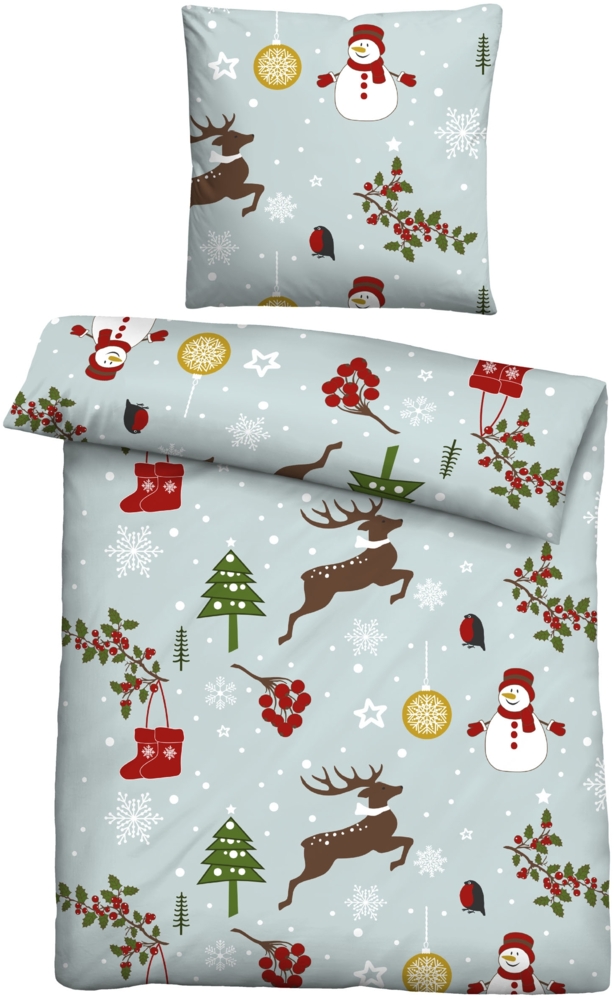 Traumhaft schlafen - Castell - Markenbettwäsche Feinbiber Bettwäsche 0301128 WEIHNACHTEN, taubenblau, 1x 135x200 cm + 1x 80x80 cm Bild 1