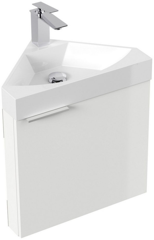 Posseik Badmöbel-Set Badezimmer Raumspar Eck-Waschplatz "Delta" Weiß Hochglanz Bild 1
