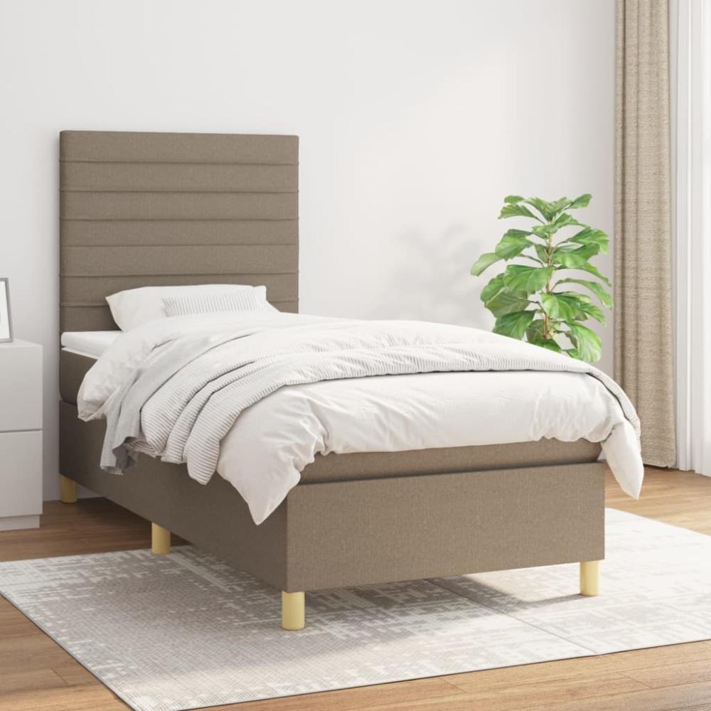 vidaXL Boxspringbett mit Matratze Taupe 90x200 cm Stoff 3142389 Bild 1