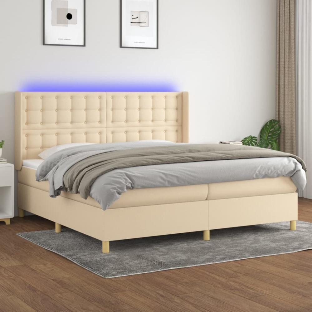 vidaXL Boxspringbett mit Matratze & LED Stoff Creme 200 x 200 cm, Härtegrad: H2 [3139226] Bild 1