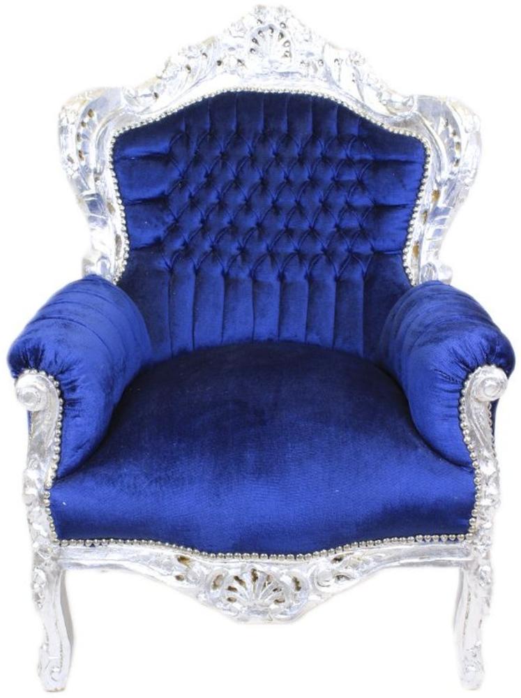 Casa Padrino Barock Sessel King Royalblau / Silber - Barock Möbel Antik Stil Bild 1