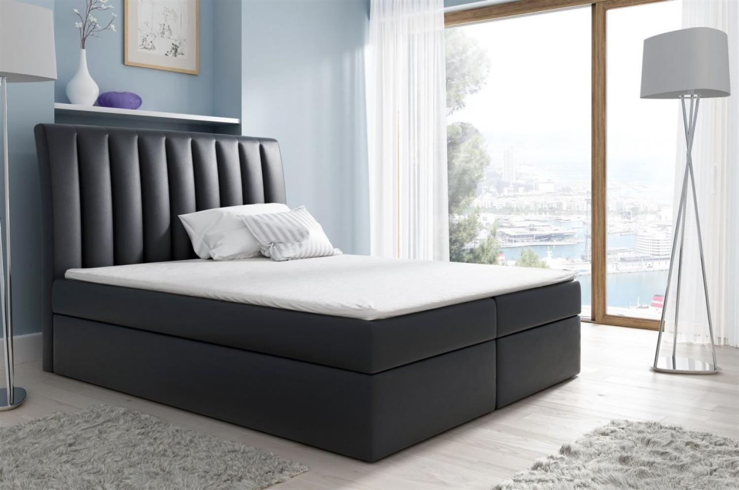 Boxspringbett Schlafzimmerbett MALENA 180x200 cm Kunstleder Schwarz Bild 1